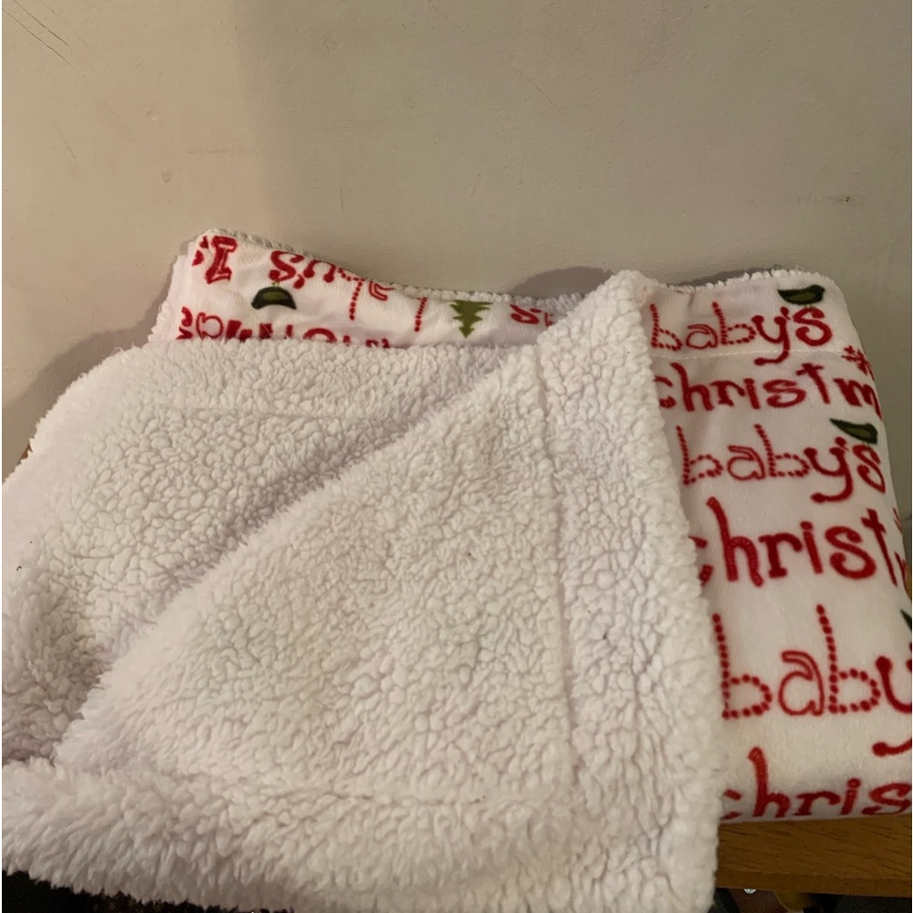 Baby 1st Christmas Thro Blanket Micromink Sherpa Back 30x40 Super Soft - Picture 2 of 5